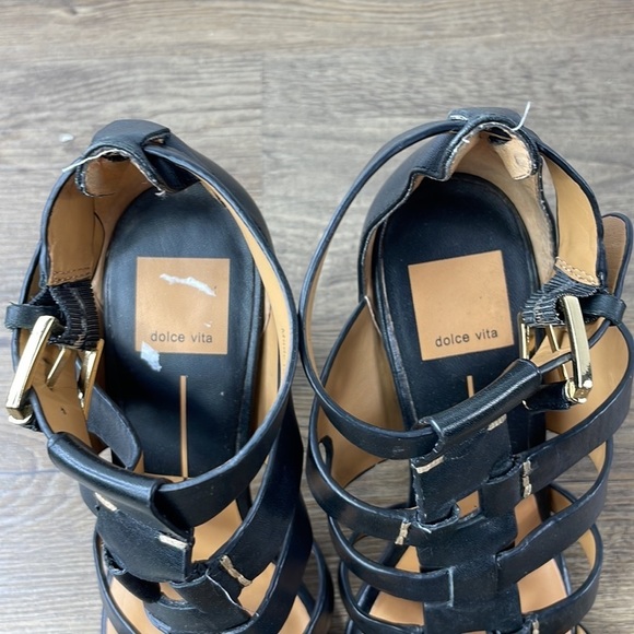 Dolce Vita Women’s Black and Tan Strappy Chunky Wood Heel Niro Sandal, size 7 - Picture 7 of 11